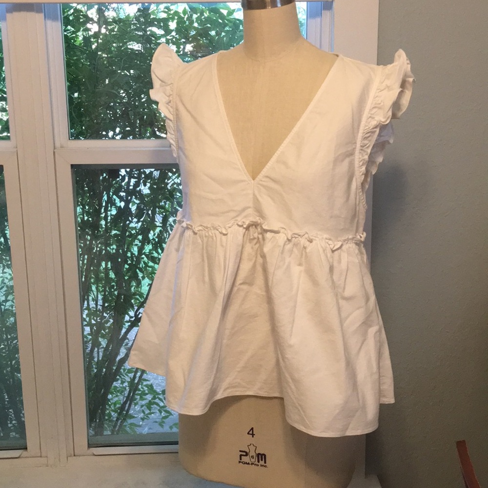 Zara white ruffled peplum top